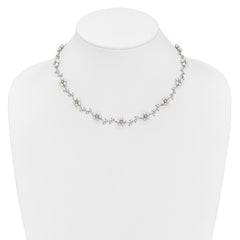 Sterling Silver Rhodium-plated CZ Vine Pattern and Fresheater Cultured Pearl Floral 16 inch Necklace QG1805-16