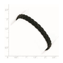 Sterling Silver Rhodium-plated Black Braided Leather Bracelet QG1848-7