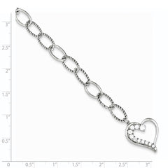 Sterling Silver Rhodium Plated Journey Heart CZ Dangle Bracelet QG2178-7.5