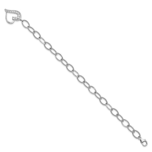 Sterling Silver Rhodium Plated Journey Heart CZ Dangle Bracelet QG2178-7.5