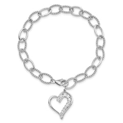 Sterling Silver Rhodium Plated Journey Heart CZ Dangle Bracelet QG2178-7.5