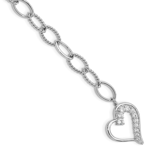 Sterling Silver Rhodium Plated Journey Heart CZ Dangle Bracelet QG2178-7.5
