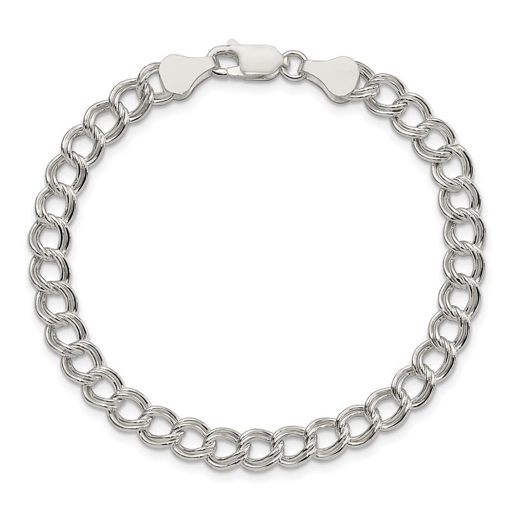 Sterling Silver 6mm Semi-Solid Double Link Charm Bracelet QG2209-7