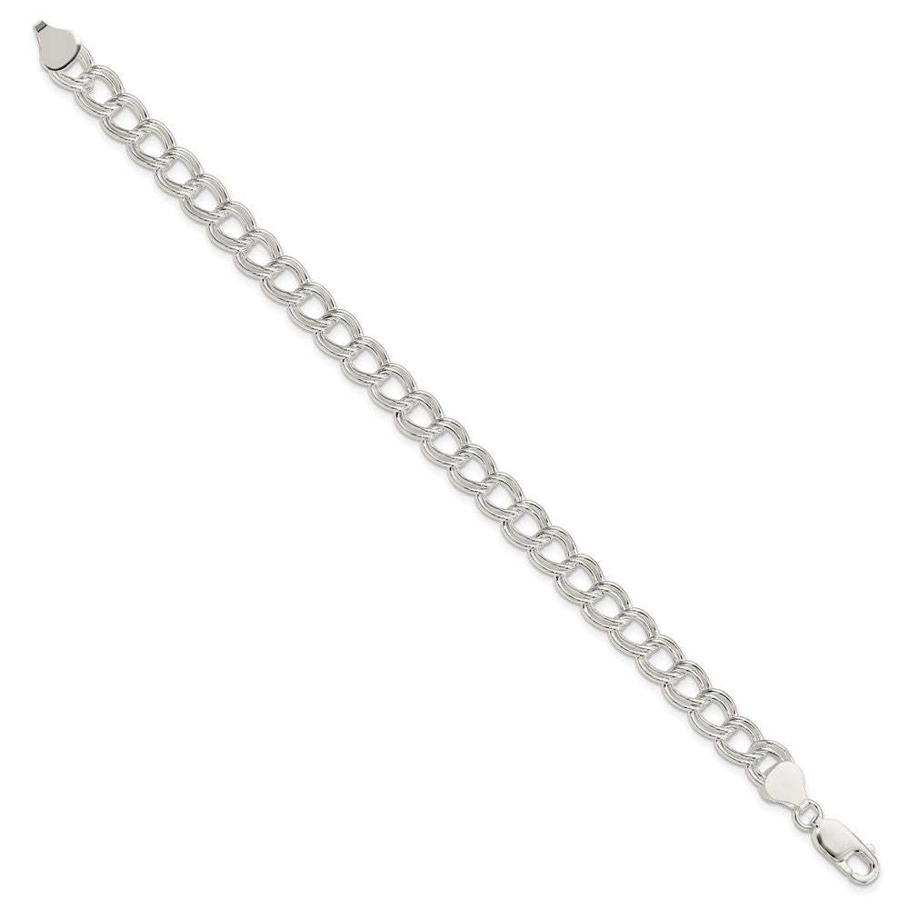 Sterling Silver 7.5mm Semi-Solid Double Link Charm Bracelet QG2210-7.5