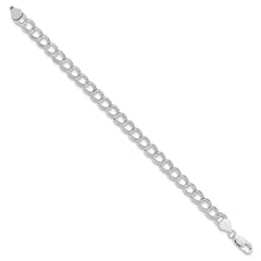 Sterling Silver RH-plated 7.5mm Semi-Solid Double Link Charm Bracelet QG2210R-7.5