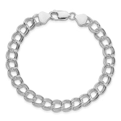 Sterling Silver RH-plated 7.5mm Semi-Solid Double Link Charm Bracelet QG2210R-7.5