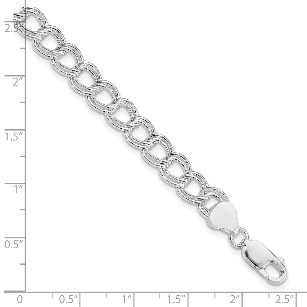 Sterling Silver RH-plated 7.5mm Semi-Solid Double Link Charm Bracelet QG2210R-7.5