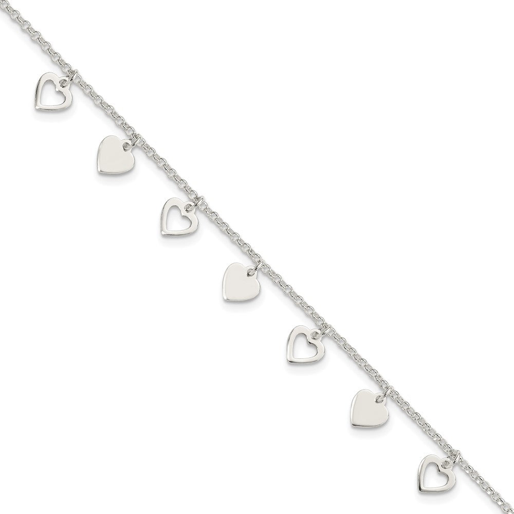 Sterling Silver w/ Hearts Bracelet QG2352-7.5