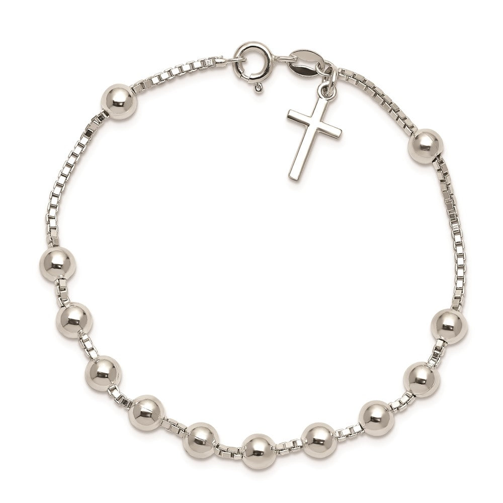 Sterling Silver Cross on Bead Bracelet QG2373-7.25