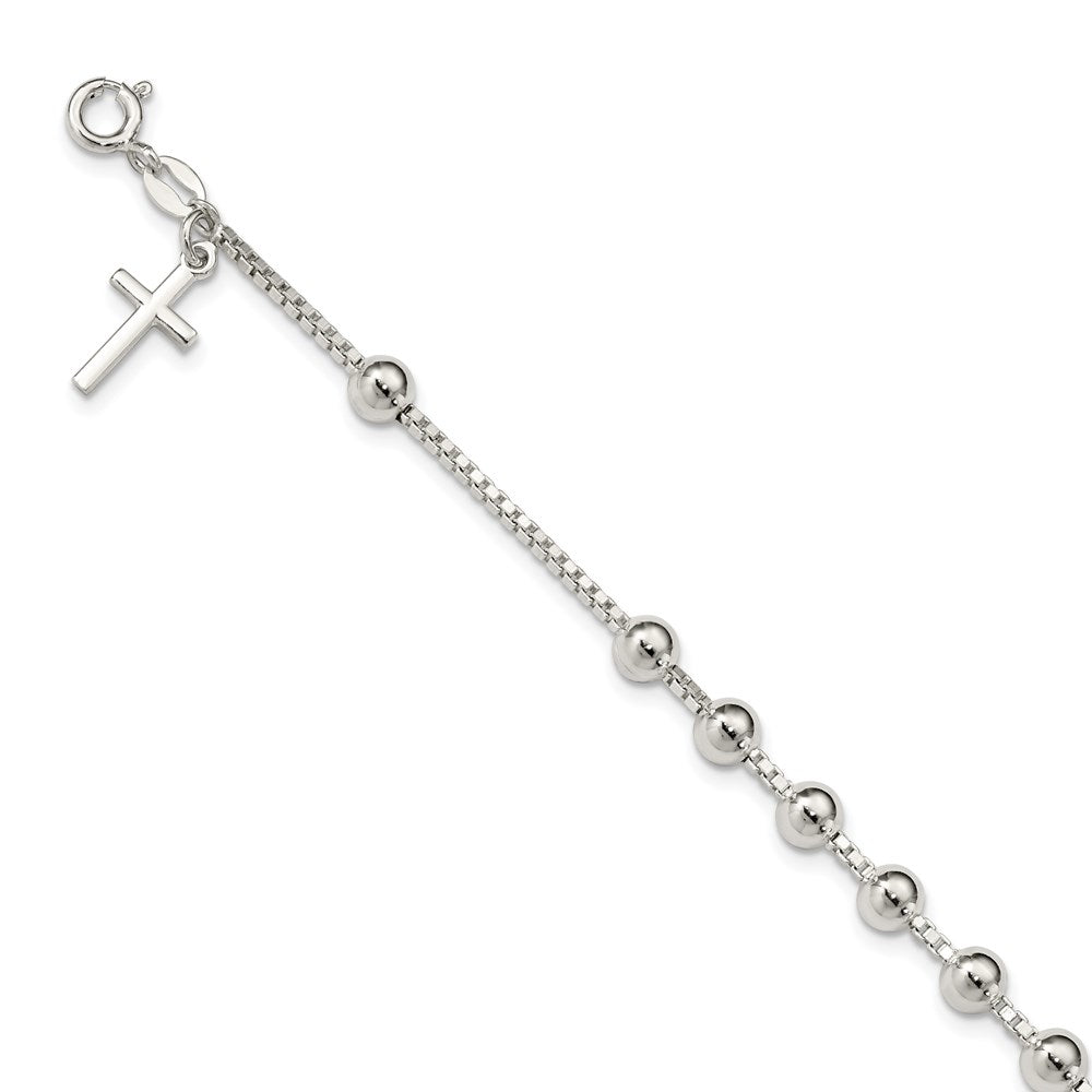 Sterling Silver Cross on Bead Bracelet QG2373-7.25