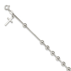Sterling Silver Cross on Bead Bracelet QG2373-7.25