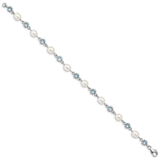 Sterling Silver Rhodium Blue CZ FW Cultured Pearl Bracelet QG2388-7