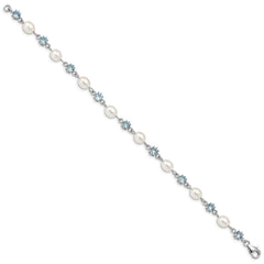 Sterling Silver Rhodium Blue CZ FW Cultured Pearl Bracelet QG2388-7