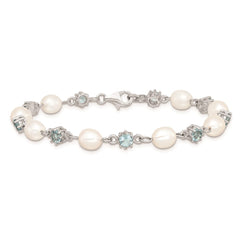 Sterling Silver Rhodium Blue CZ FW Cultured Pearl Bracelet QG2388-7