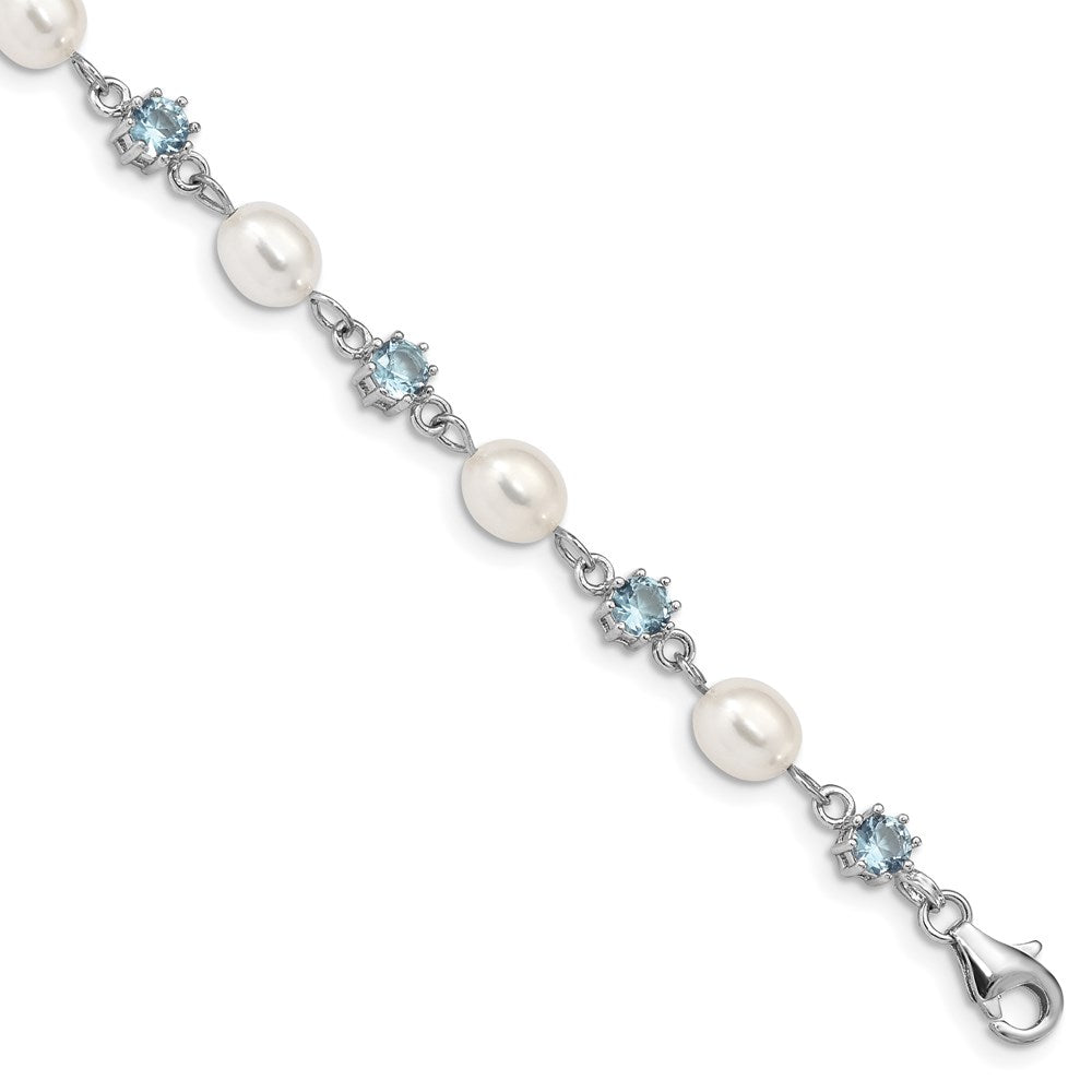Sterling Silver Rhodium Blue CZ FW Cultured Pearl Bracelet QG2388-7