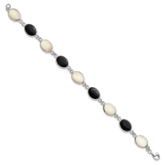 Sterling Silver Rhodium-plated Onyx and Mother of Pearl Bracelet QG2399-7