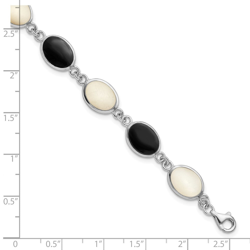 Sterling Silver Rhodium-plated Onyx and Mother of Pearl Bracelet QG2399-7