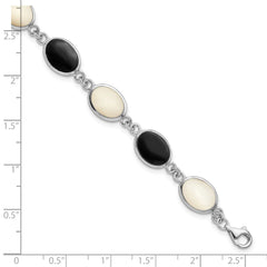 Sterling Silver Rhodium-plated Onyx and Mother of Pearl Bracelet QG2399-7
