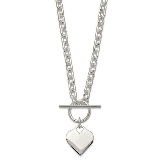 Sterling Silver Engraveable Heart Toggle Necklace QG2532-18