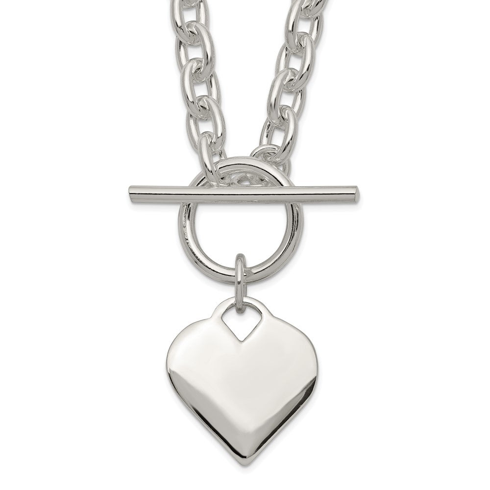 Sterling Silver Engraveable Heart Toggle Necklace QG2532-18