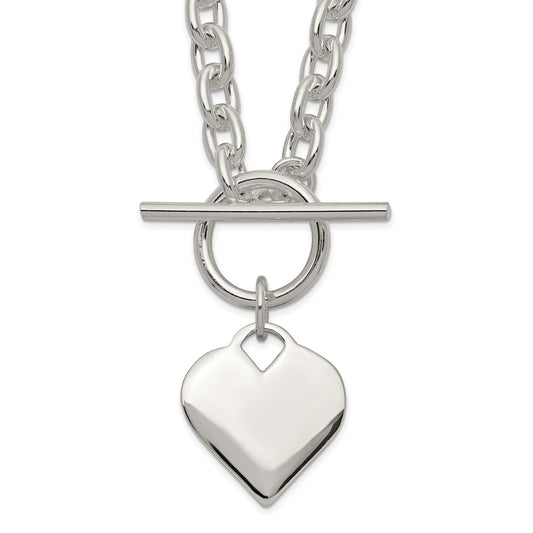 Sterling Silver Engraveable Heart Toggle Necklace QG2532-18
