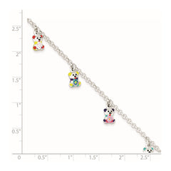 Sterling Silver Multi-color Enameled Bears w/ 1in ext Children's Bracelet QG2573-6