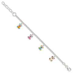 Sterling Silver Multi-color Enameled Bears w/ 1in ext Children's Bracelet QG2573-6