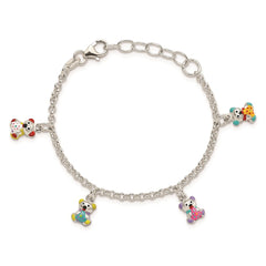 Sterling Silver Multi-color Enameled Bears w/ 1in ext Children's Bracelet QG2573-6