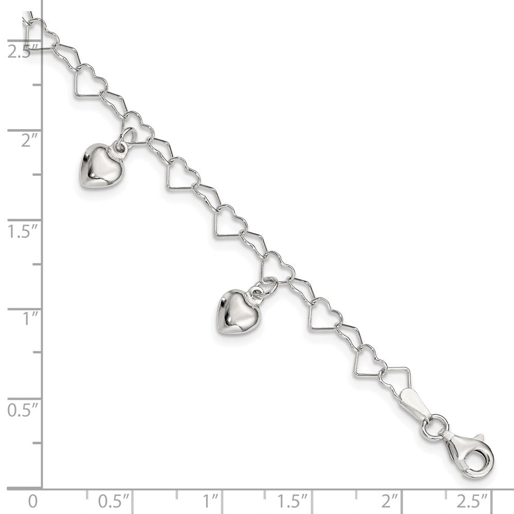 Sterling Silver Polished Dangling Heart Children's Bracelet QG2581-6
