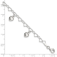 Sterling Silver Polished Dangling Heart Children's Bracelet QG2581-6