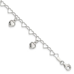 Sterling Silver Polished Dangling Heart Children's Bracelet QG2581-6
