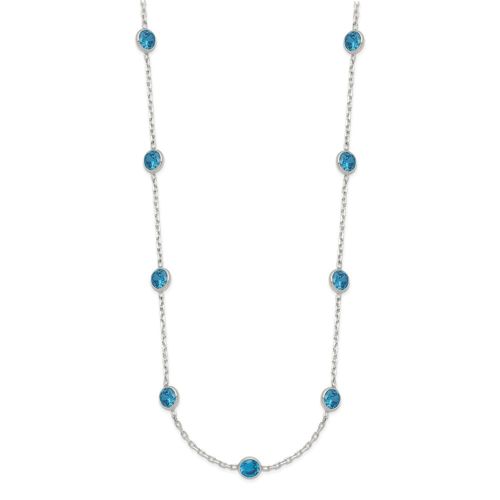 Sterling Silver 9-Station Blue CZ Necklace QG2651-18