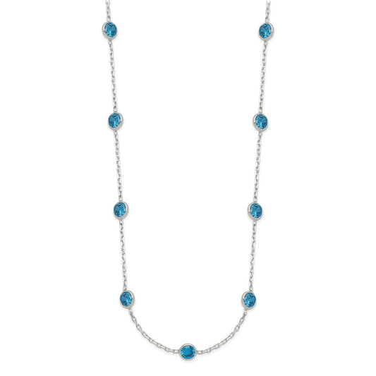 Sterling Silver 9-Station Blue CZ Necklace QG2651-18