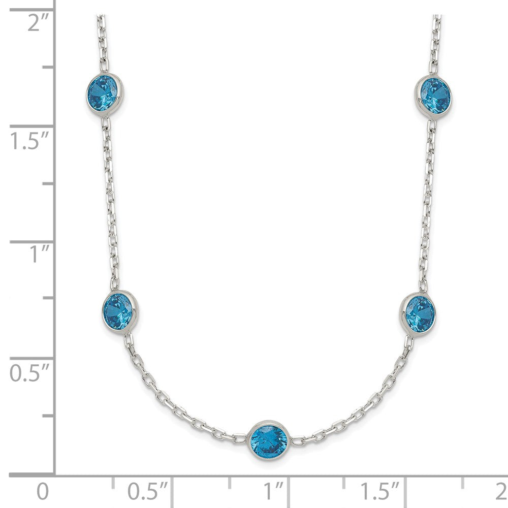 Sterling Silver 9-Station Blue CZ Necklace QG2651-18