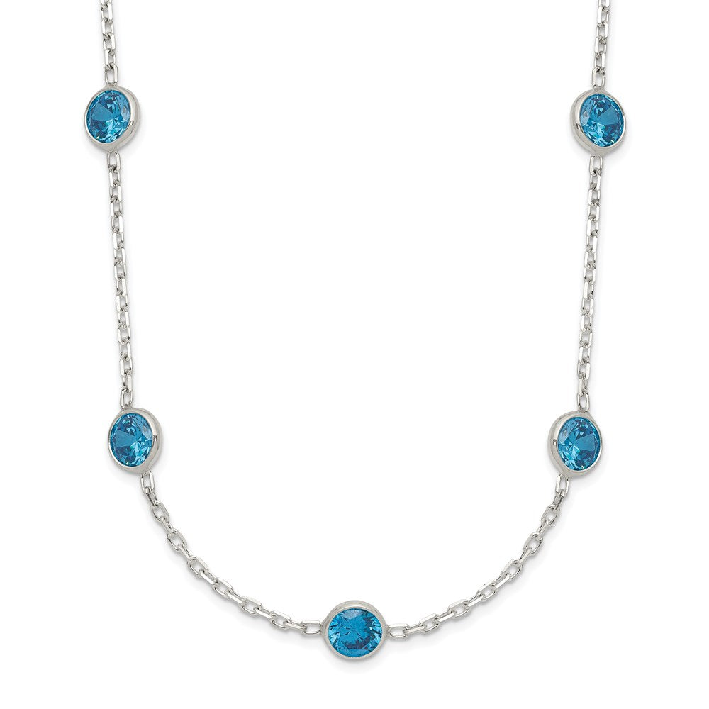 Sterling Silver 9-Station Blue CZ Necklace QG2651-18
