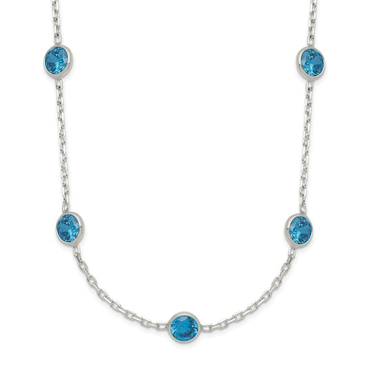 Sterling Silver 9-Station Blue CZ Necklace QG2651-18