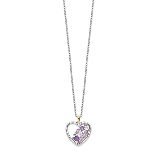 Brilliant Gemstones Sterling Silver with 14K Accent Rhodium-plated Amethyst and White Topaz and Diamond 18 Inch Necklace with 2 Inch Extender QG2712-17