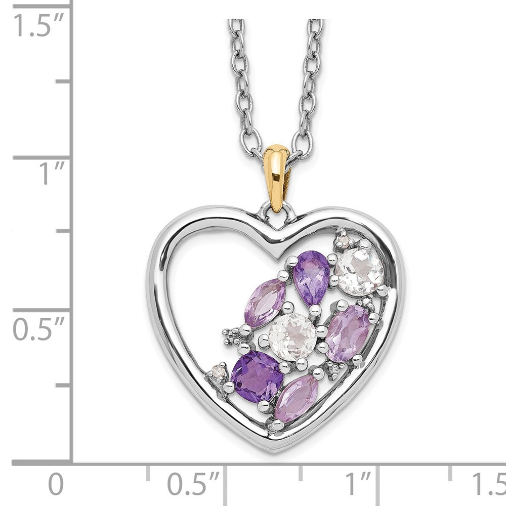 Brilliant Gemstones Sterling Silver with 14K Accent Rhodium-plated Amethyst and White Topaz and Diamond 18 Inch Necklace with 2 Inch Extender QG2712-17