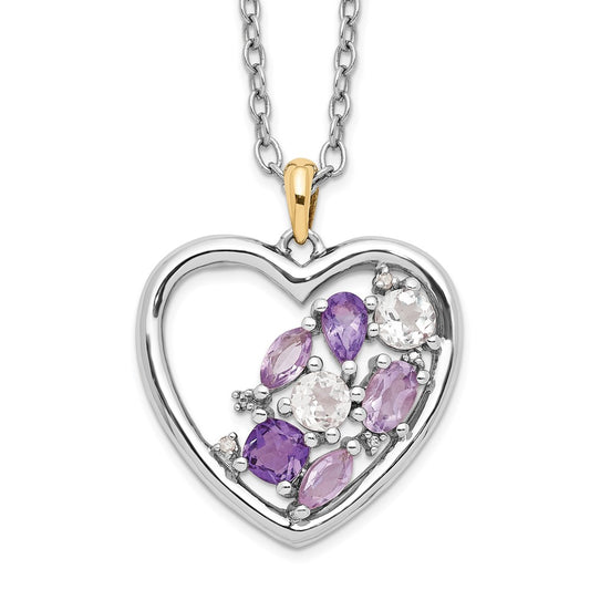 Brilliant Gemstones Sterling Silver with 14K Accent Rhodium-plated Amethyst and White Topaz and Diamond 18 Inch Necklace with 2 Inch Extender QG2712-17