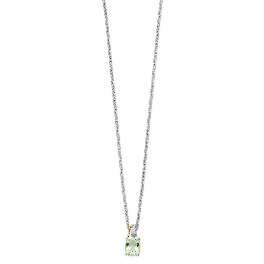 Brilliant Gemstones Sterling Silver with 14K Accent Rhodium-plated Green Quartz and Diamond 18 Inch Necklace with 2 Inch Extender QG2714-17