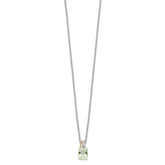 Brilliant Gemstones Sterling Silver with 14K Accent Rhodium-plated Green Quartz and Diamond 18 Inch Necklace with 2 Inch Extender QG2714-17