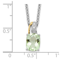 Brilliant Gemstones Sterling Silver with 14K Accent Rhodium-plated Green Quartz and Diamond 18 Inch Necklace with 2 Inch Extender QG2714-17