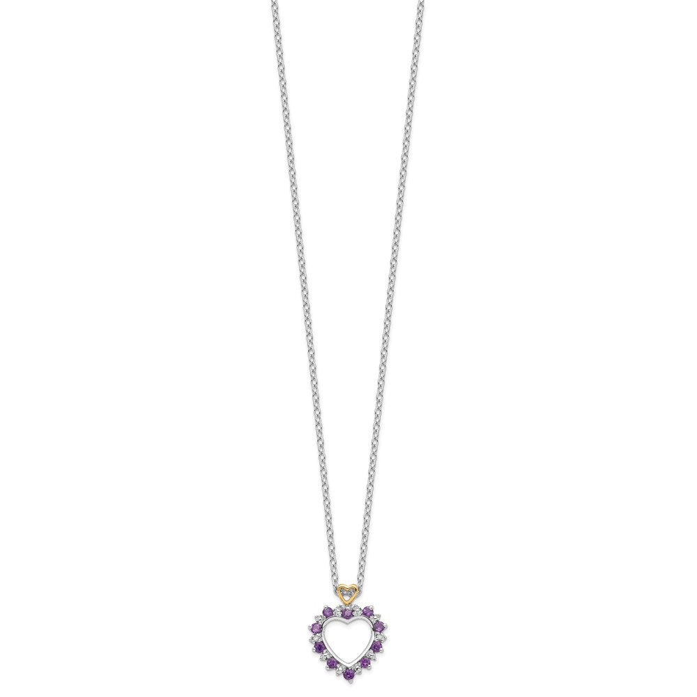 Brilliant Gemstones Sterling Silver with 14K Accent Rhodium-plated Amethyst and Diamond 18 Inch Necklace with 2 Inch Extender QG2720-18