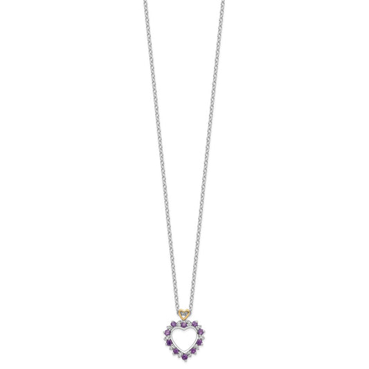 Brilliant Gemstones Sterling Silver with 14K Accent Rhodium-plated Amethyst and Diamond 18 Inch Necklace with 2 Inch Extender QG2720-18