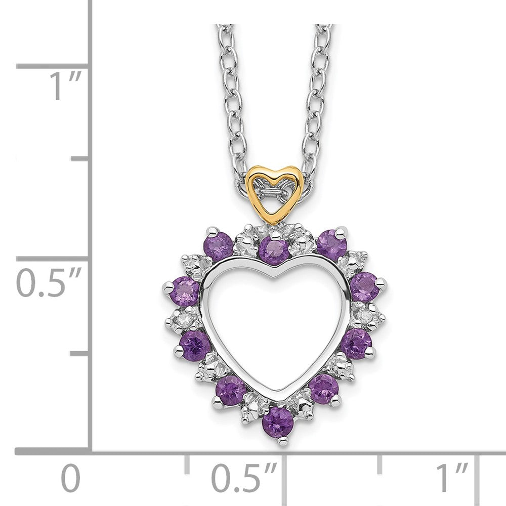 Brilliant Gemstones Sterling Silver with 14K Accent Rhodium-plated Amethyst and Diamond 18 Inch Necklace with 2 Inch Extender QG2720-18