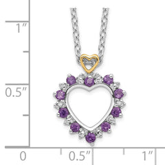 Brilliant Gemstones Sterling Silver with 14K Accent Rhodium-plated Amethyst and Diamond 18 Inch Necklace with 2 Inch Extender QG2720-18