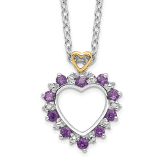 Brilliant Gemstones Sterling Silver with 14K Accent Rhodium-plated Amethyst and Diamond 18 Inch Necklace with 2 Inch Extender QG2720-18