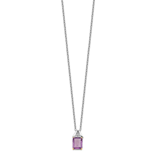 Brilliant Gemstones Sterling Silver with 14K Accent Rhodium-plated Amethyst and Diamond 18 Inch Necklace with 2 Inch Extender QG2721-18