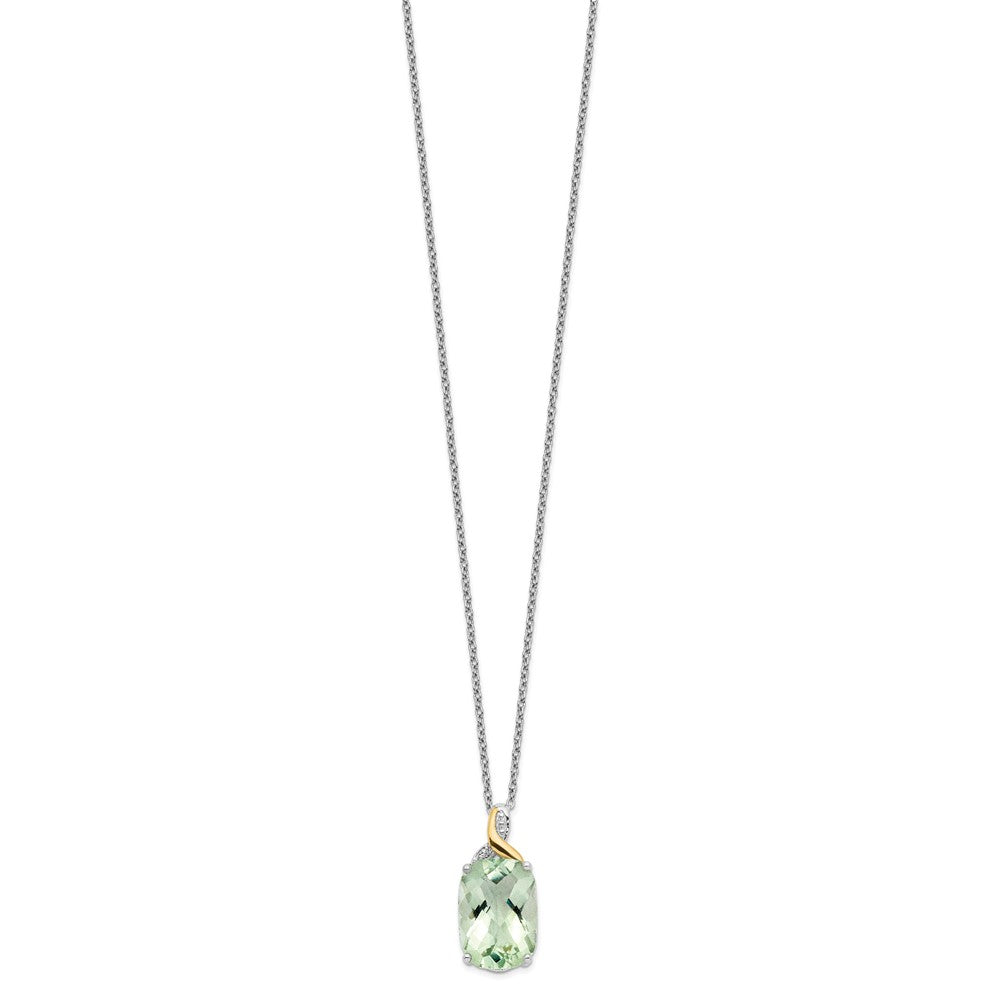 Brilliant Gemstones Sterling Silver with 14K Accent Rhodium-plated Green Quartz and Diamond 18 Inch Necklace with 2 Inch Extender QG2730-18