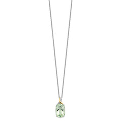 Brilliant Gemstones Sterling Silver with 14K Accent Rhodium-plated Green Quartz and Diamond 18 Inch Necklace with 2 Inch Extender QG2730-18